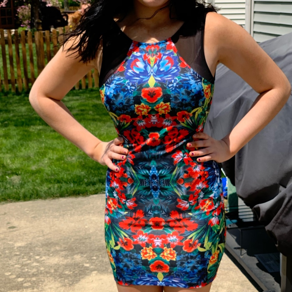 Forever 21 Floral Dress with Black Mesh - Picture 1 of 4